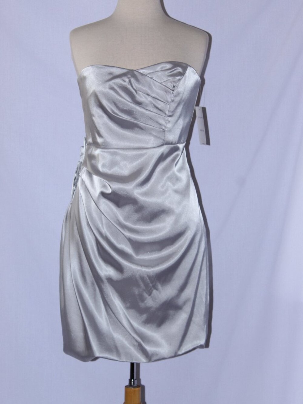 Juno #862 Short Satin Strapless Party Dress-Size XL- SILVER-NWT